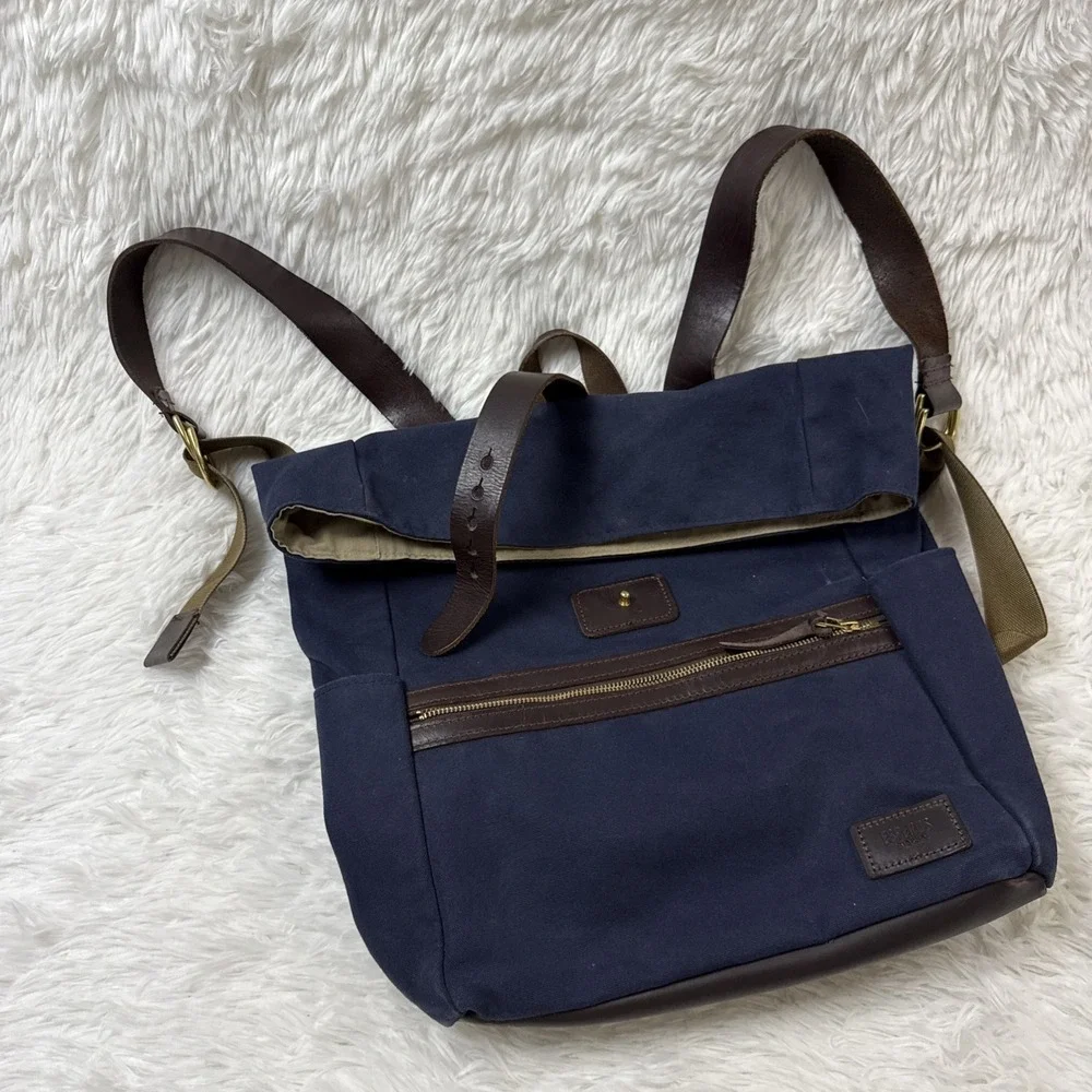 Esperos Soho Rolltop Backpack Navy Canvas Leather Straps USA Made‎ Laptop Bag